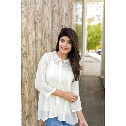 MINSH Moonlight Hue Embroidered Collar Cream Shirt