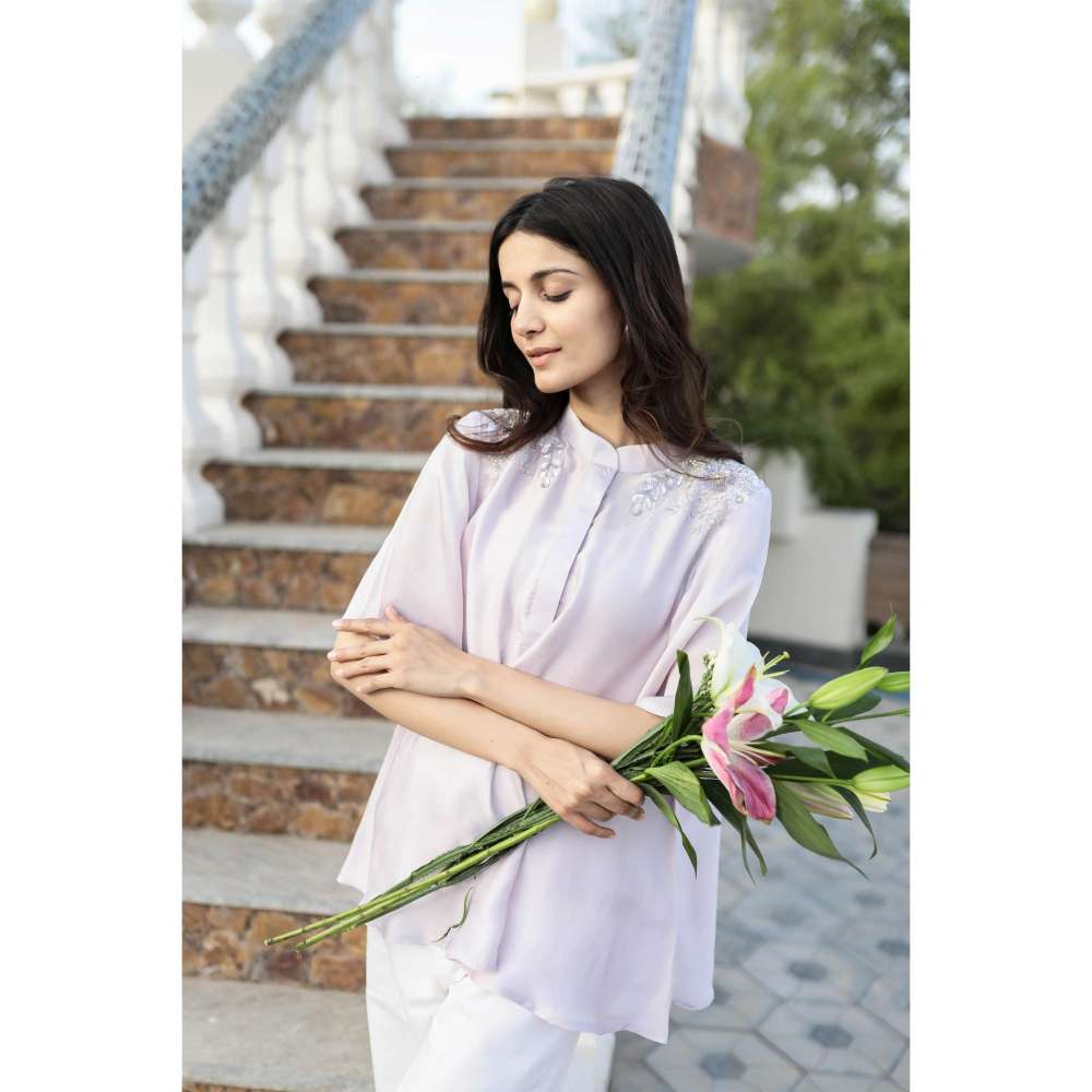 MINSH Blush Petal Embroidered Collar Lavender Top