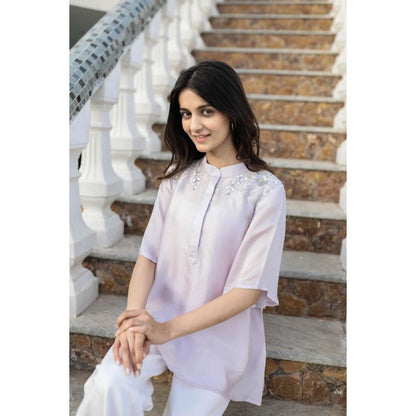 MINSH Blush Petal Embroidered Collar Lavender Top