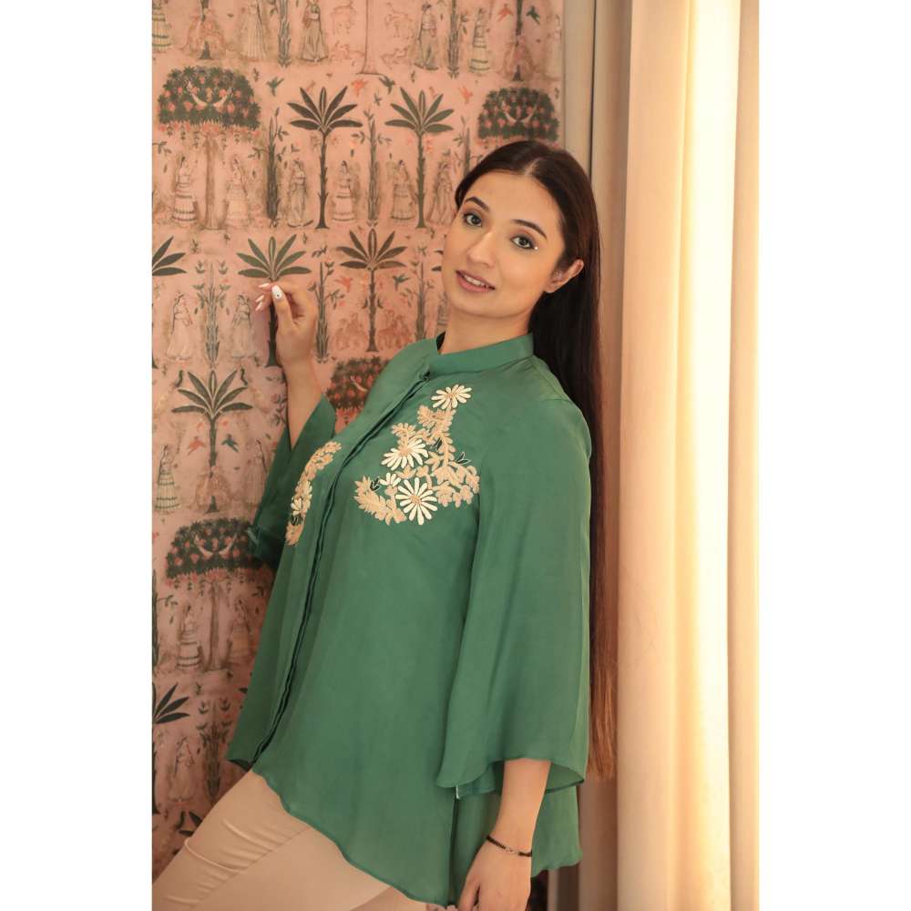 MINSH Emerald Glow Embroidered Green Shirt