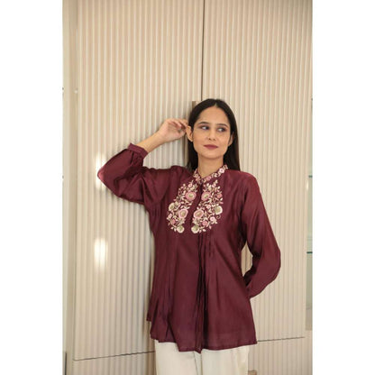 MINSH Garnet Grace Embroidered Maroon Top