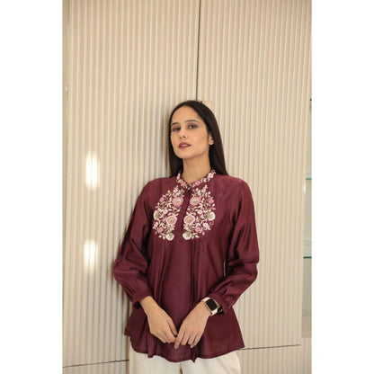 MINSH Garnet Grace Embroidered Maroon Top