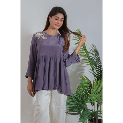 MINSH Royal Plum Embroidered Grey Top