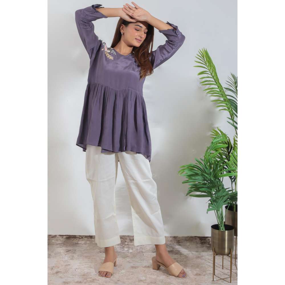 MINSH Royal Plum Embroidered Grey Top