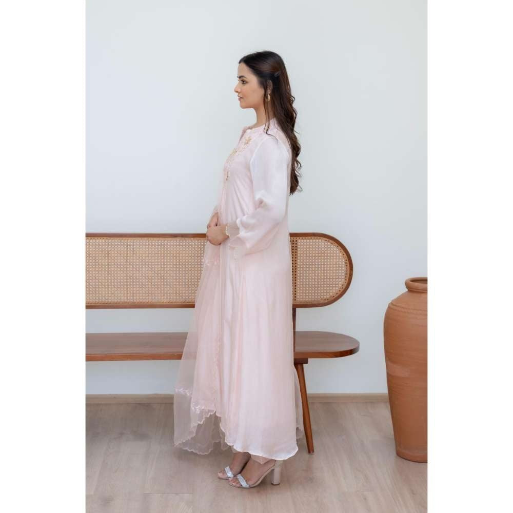 MINSH Pink Soft Meadow Anarkali with Pant and Dupatta