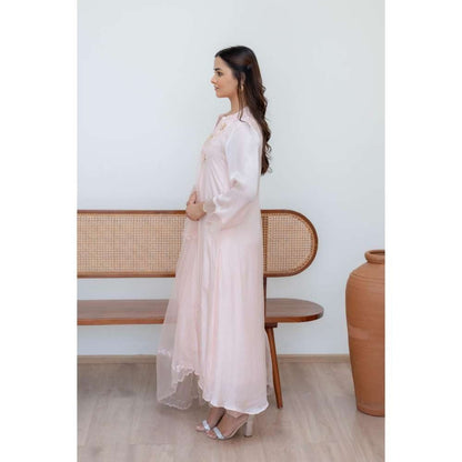 MINSH Pink Soft Meadow Anarkali with Pant and Dupatta