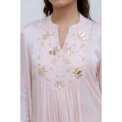 MINSH Pink Soft Meadow Anarkali with Pant and Dupatta