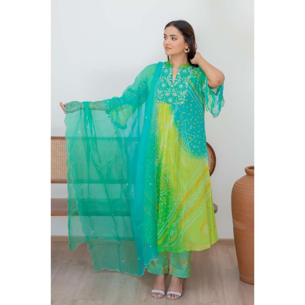 MINSH Green Tej Anarkali with Pant and Dupatta