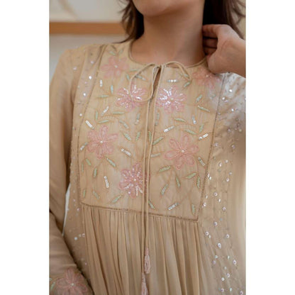 MINSH Beige Sand Dust Anarkali with Pant and Dupatta