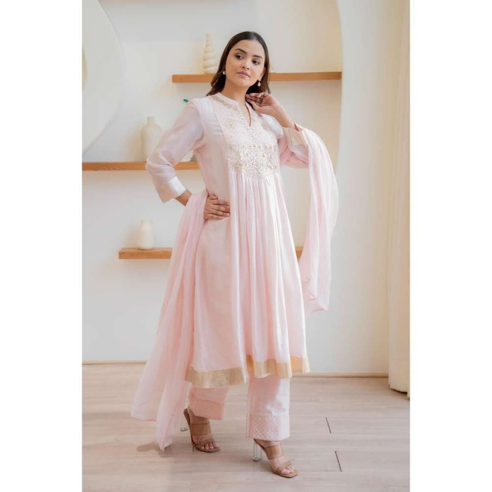MINSH Pink Blush Gold Anarkali with Pant and Dupatta