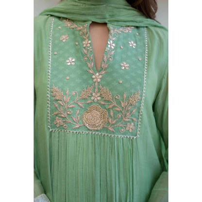 MINSH Green Ember Leaf Anarkali with Pant and Dupatta