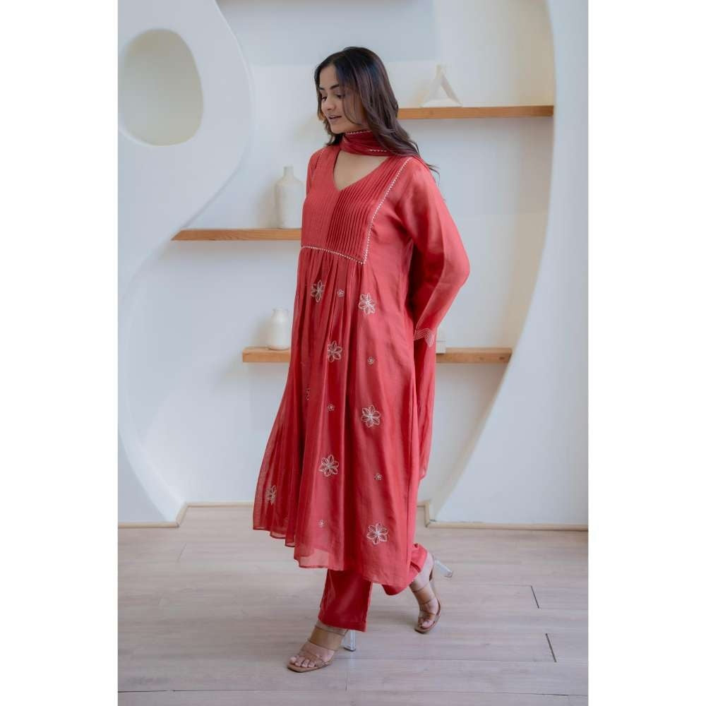 MINSH Red Thread-Light Anarkali with Pant and Dupatta