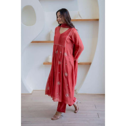 MINSH Red Thread-Light Anarkali with Pant and Dupatta
