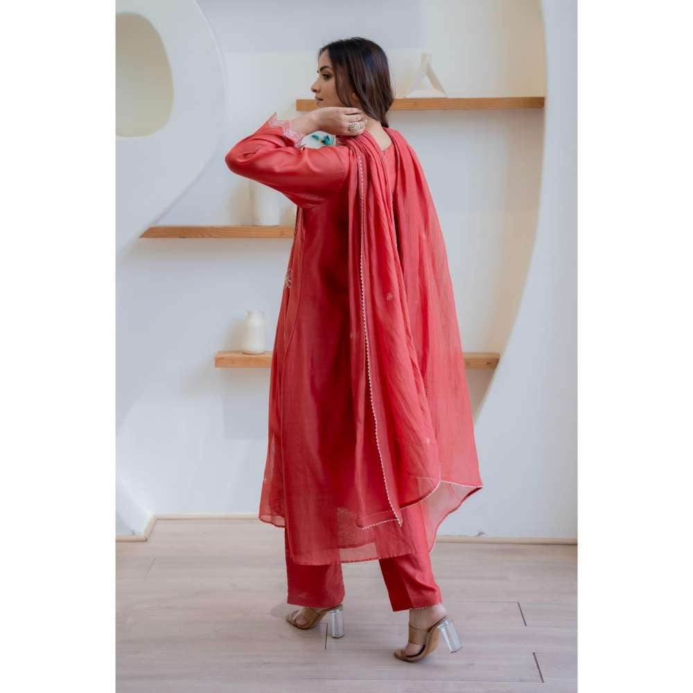 MINSH Red Thread-Light Anarkali with Pant and Dupatta