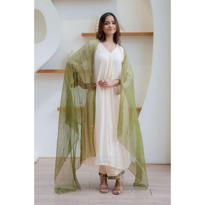 MINSH Cream Blaze Anarkali with Pant and Dupatta