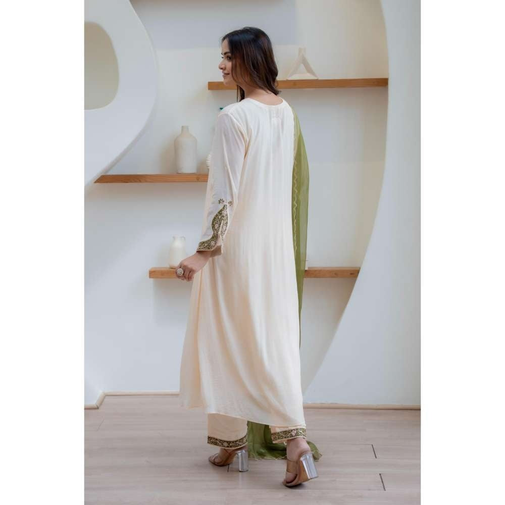 MINSH Cream Blaze Anarkali with Pant and Dupatta