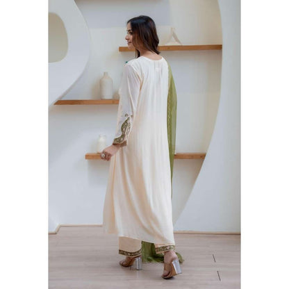 MINSH Cream Blaze Anarkali with Pant and Dupatta