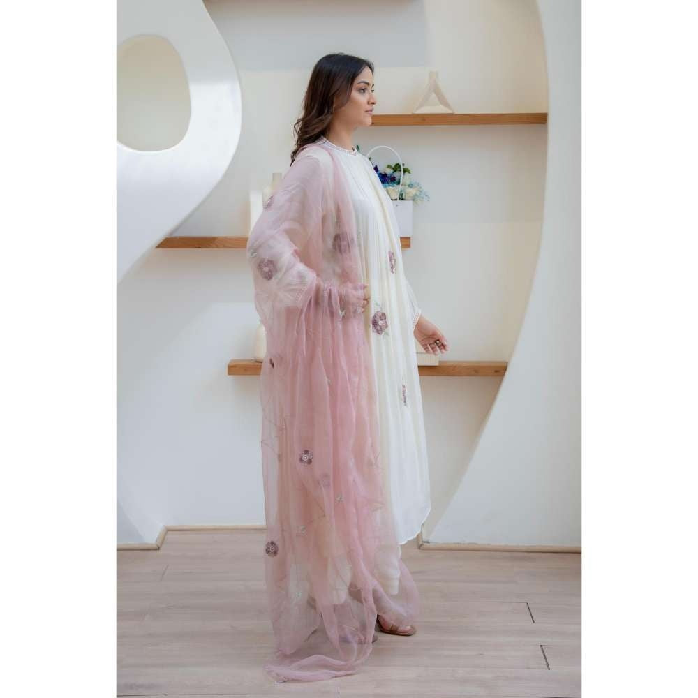 MINSH Ivory Whisper Stich Anarkali with Pant and Dupatta