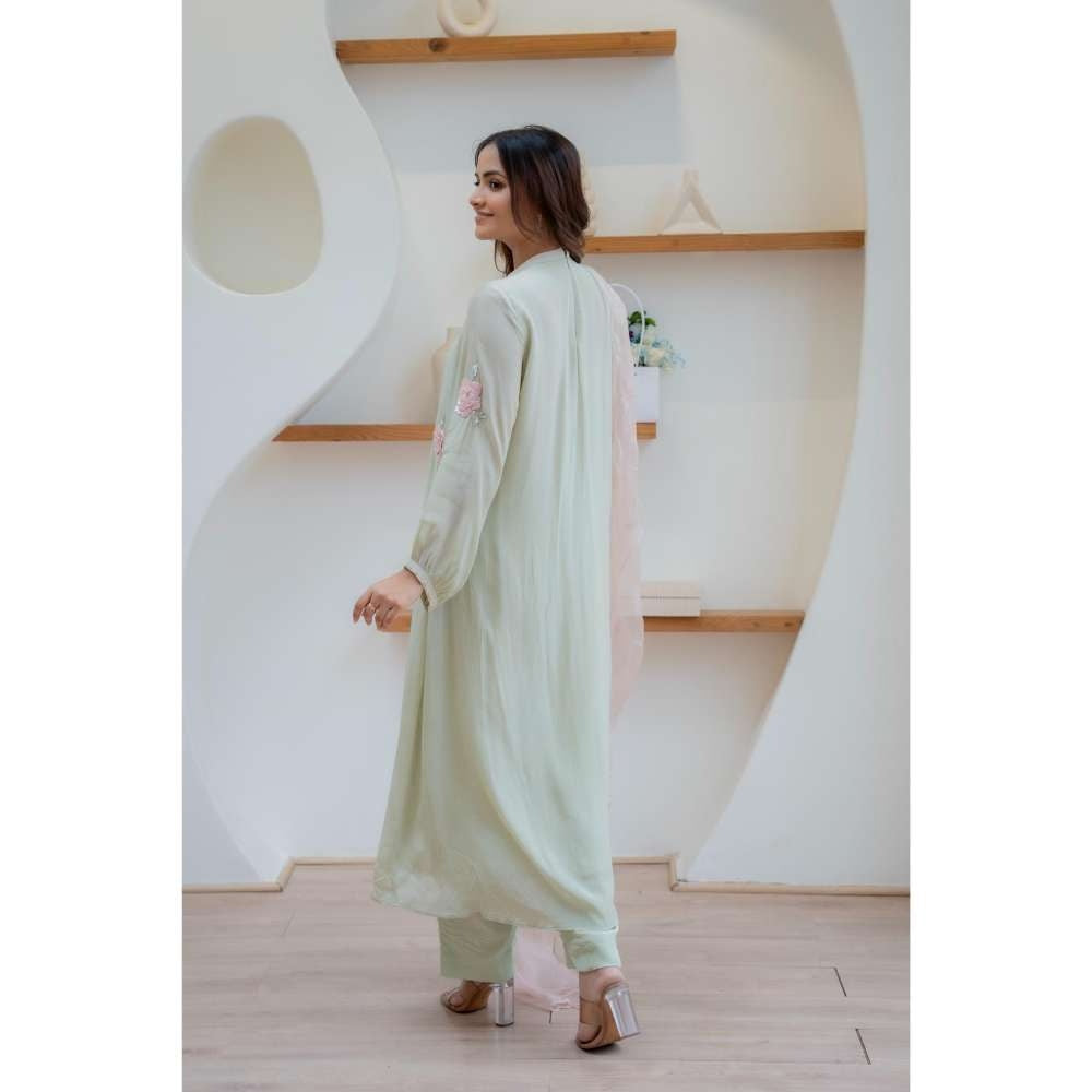 MINSH Green Ash Bloom Anarkali with Pant and Dupatta