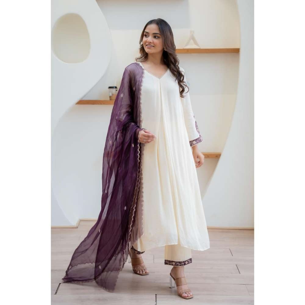MINSH Cream Harmony Anarkali with Pant and Dupatta