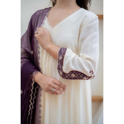 MINSH Cream Harmony Anarkali with Pant and Dupatta
