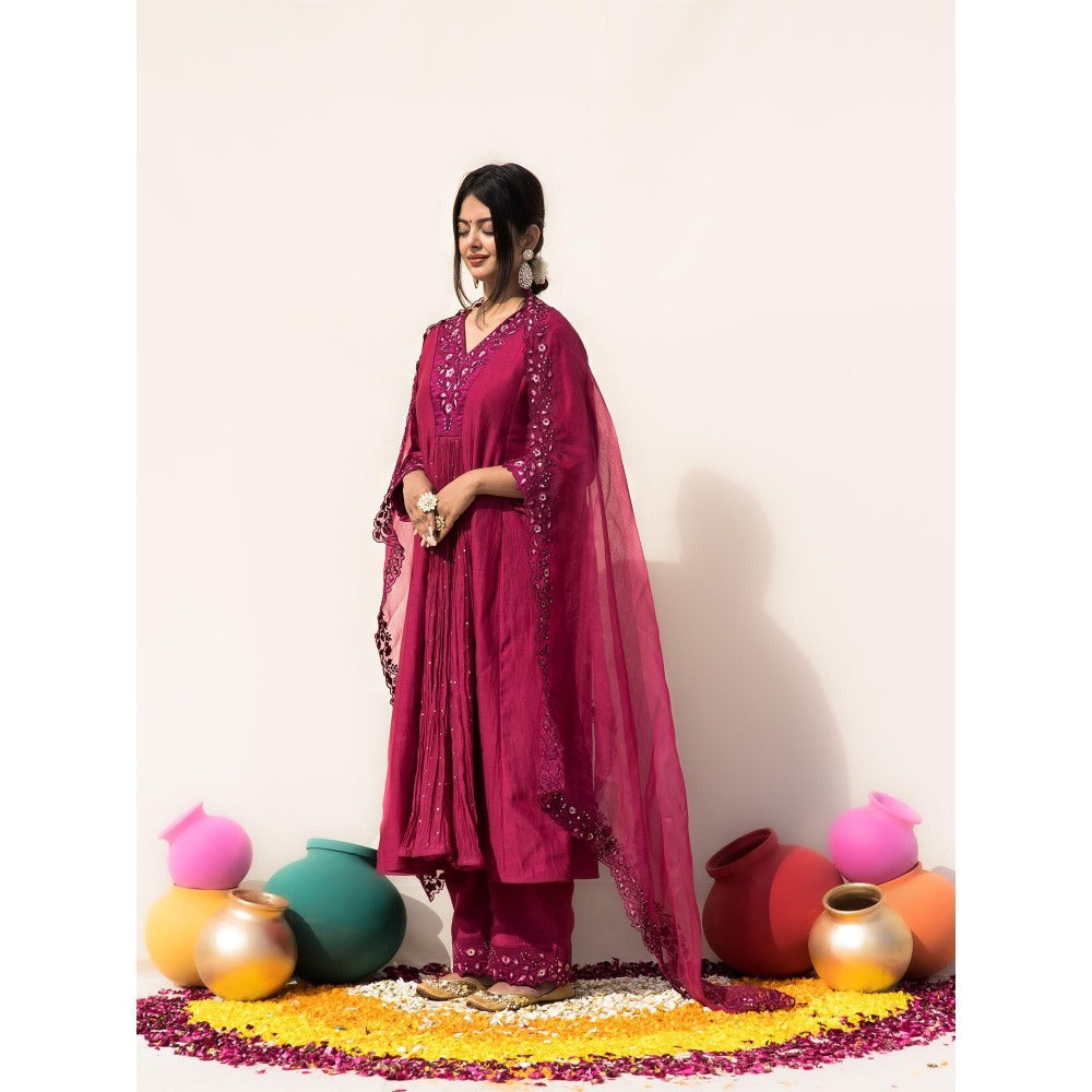 MITHI SUPARI Pink Parijat Anarkali Kurta with Pant and Dupatta (Set of 3)