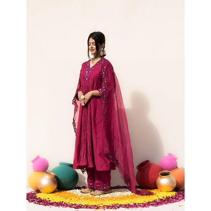 MITHI SUPARI Pink Parijat Anarkali Kurta with Pant and Dupatta (Set of 3)