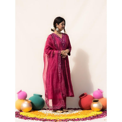 MITHI SUPARI Pink Parijat Anarkali Kurta with Pant and Dupatta (Set of 3)