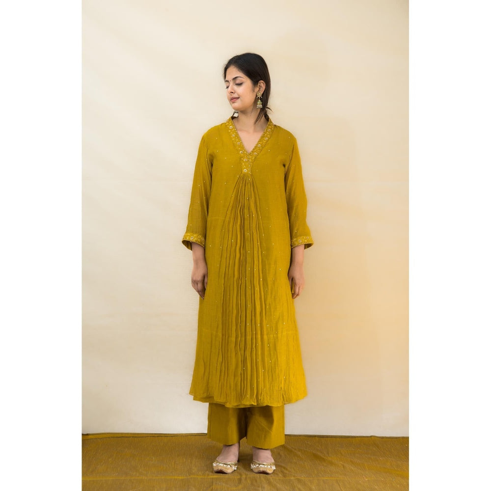 MITHI SUPARI Mustard Chameli Kurta with Pant and Dupatta (Set of 3)