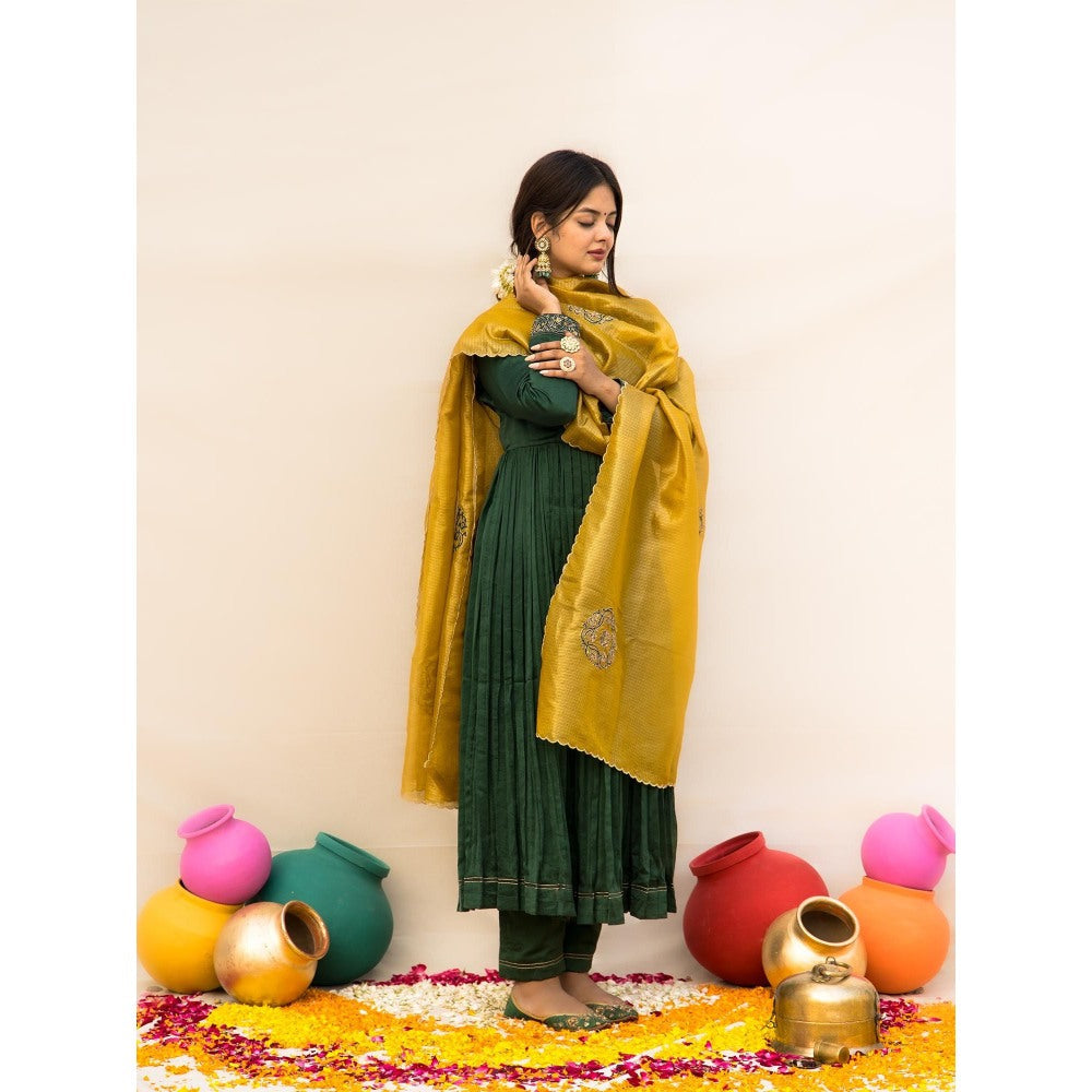 MITHI SUPARI Green Gul Bahaar Anarkali Kurta with Pant and Dupatta (Set of 3)
