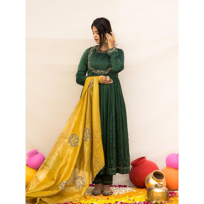 MITHI SUPARI Green Gul Bahaar Anarkali Kurta with Pant and Dupatta (Set of 3)
