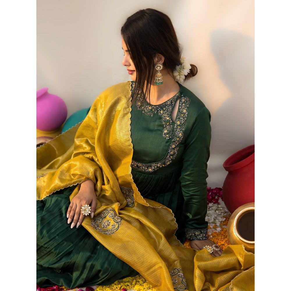 MITHI SUPARI Green Gul Bahaar Anarkali Kurta with Pant and Dupatta (Set of 3)