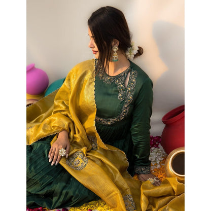 MITHI SUPARI Green Gul Bahaar Anarkali Kurta with Pant and Dupatta (Set of 3)
