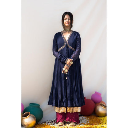 MITHI SUPARI Navy Blue Kumudini Embroidered and Sequined Work Kurta