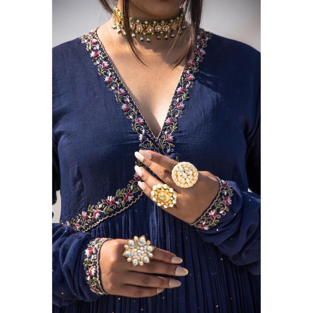 MITHI SUPARI Navy Blue Kumudini Embroidered and Sequined Work Kurta