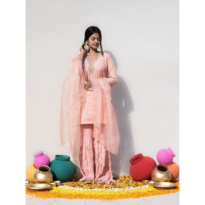 MITHI SUPARI Peach Shevanti Kurti with Sharara and Dupatta (Set of 3)
