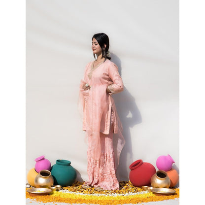 MITHI SUPARI Peach Shevanti Kurti with Sharara and Dupatta (Set of 3)