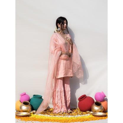 MITHI SUPARI Peach Shevanti Kurti with Sharara and Dupatta (Set of 3)
