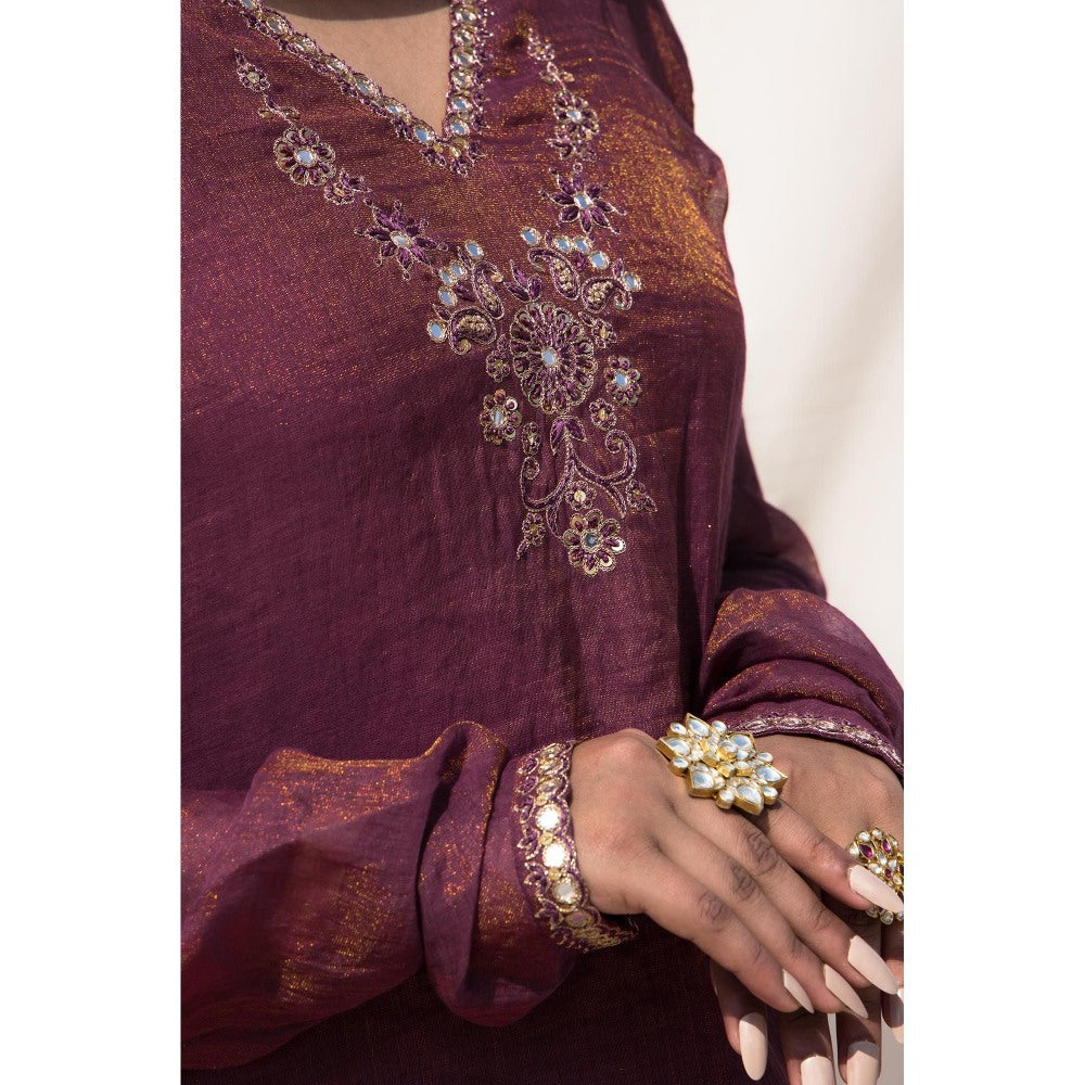 MITHI SUPARI Wine Bedina Anarkali Kurta with Pant and Dupatta (Set of 3)
