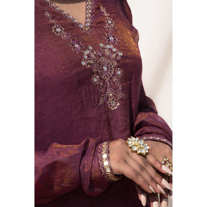 MITHI SUPARI Wine Bedina Anarkali Kurta with Pant and Dupatta (Set of 3)