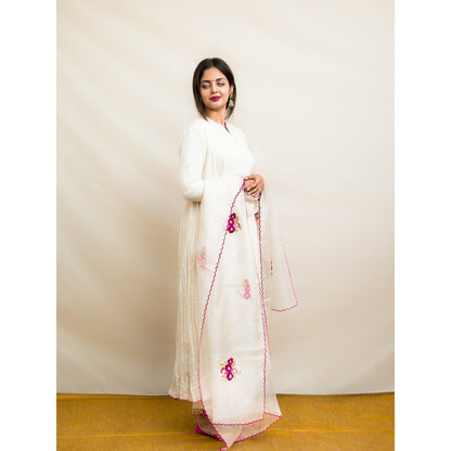 MITHI SUPARI Ivory Phulwari Anarkali Kurta with Pant and Embroidered Dupatta (Set of 3)