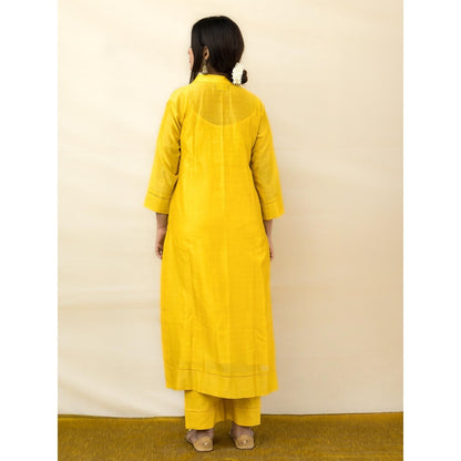 MITHI SUPARI Yellow Malti Kurta with Pant and Embroidered Dupatta (Set of 3)