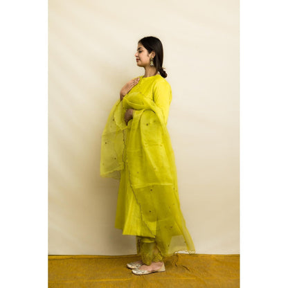 MITHI SUPARI Lime Green Kishori Kurta with Embroidered Pant and Dupatta (Set of 3)