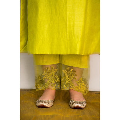 MITHI SUPARI Lime Green Kishori Kurta with Embroidered Pant and Dupatta (Set of 3)