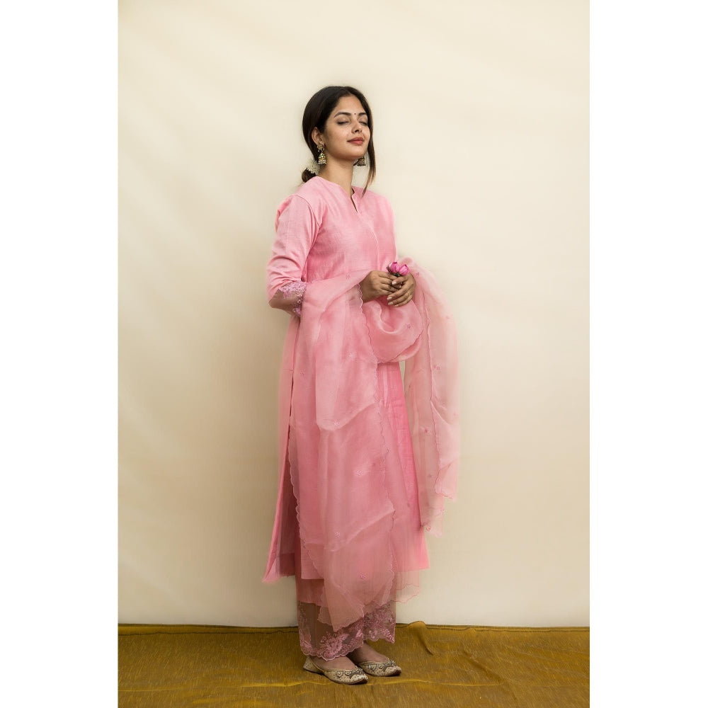 MITHI SUPARI Pink Kishori Kurta with Embroidered Pant and Dupatta (Set of 3)