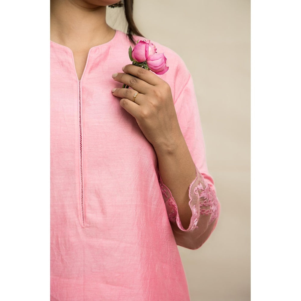 MITHI SUPARI Pink Kishori Kurta with Embroidered Pant and Dupatta (Set of 3)