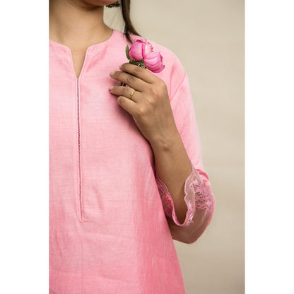 MITHI SUPARI Pink Kishori Kurta with Embroidered Pant and Dupatta (Set of 3)