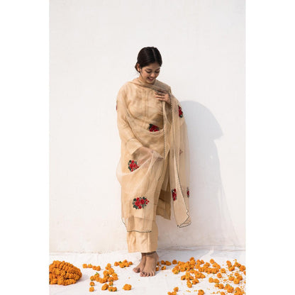 MITHI SUPARI Beige Maya Kurta with Pant and Embroidered Dupatta (Set of 3)