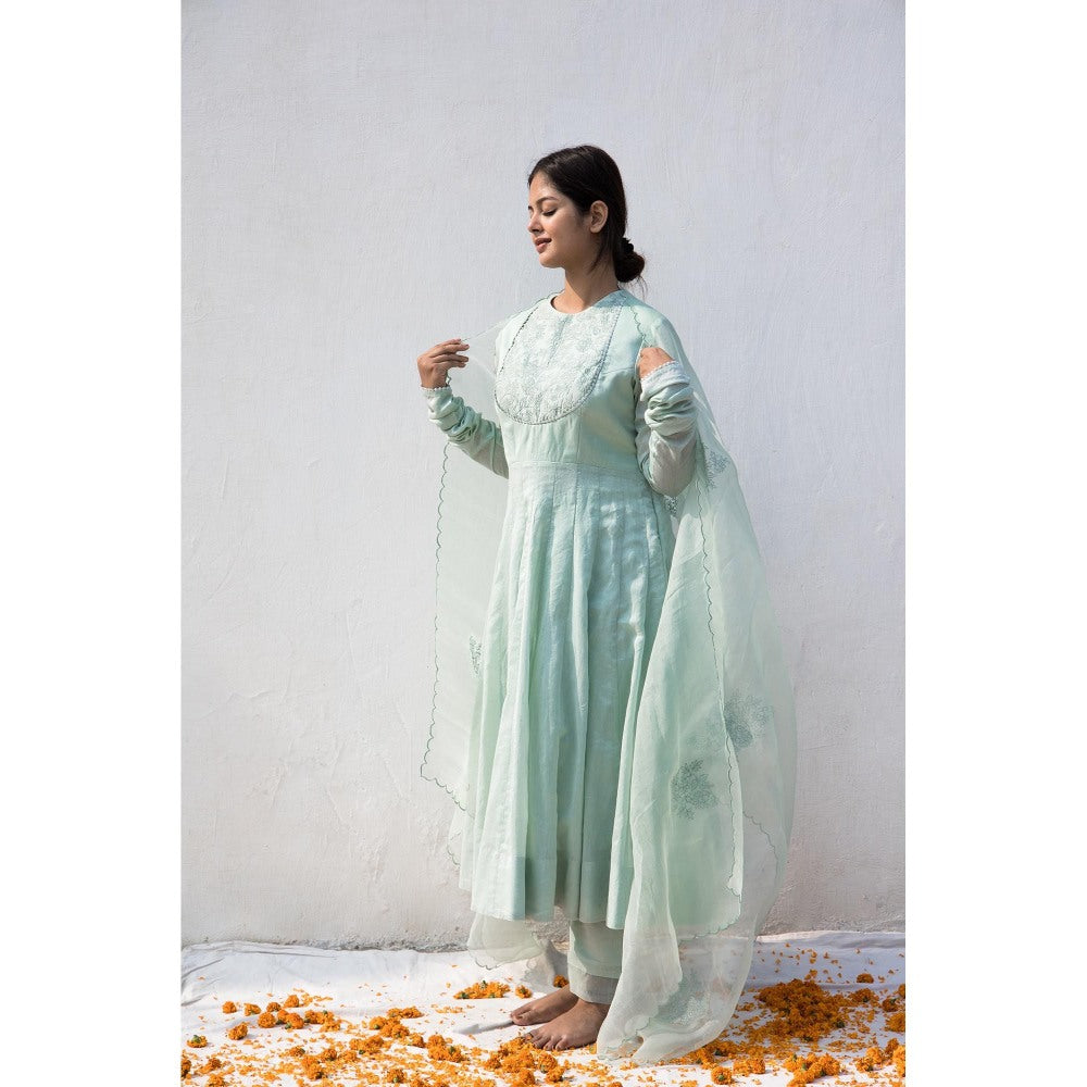 MITHI SUPARI Mint Green Bela Anarkali Kurta with Pant and Dupatta (Set of 3)