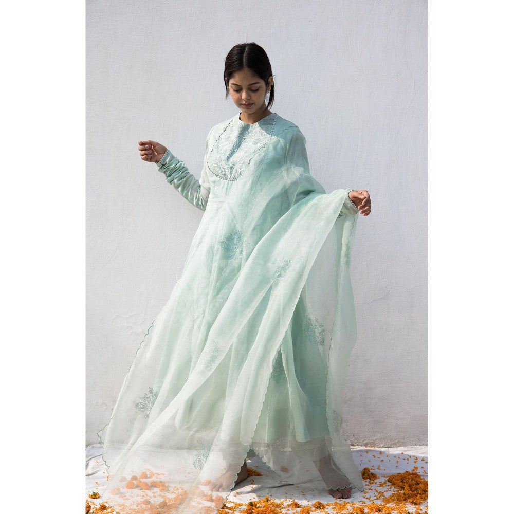 MITHI SUPARI Mint Green Bela Anarkali Kurta with Pant and Dupatta (Set of 3)